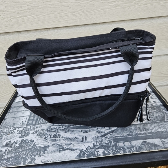 Rachel Ray insulated two compartment lunch bag black and white stripes - Picture 3 of 5